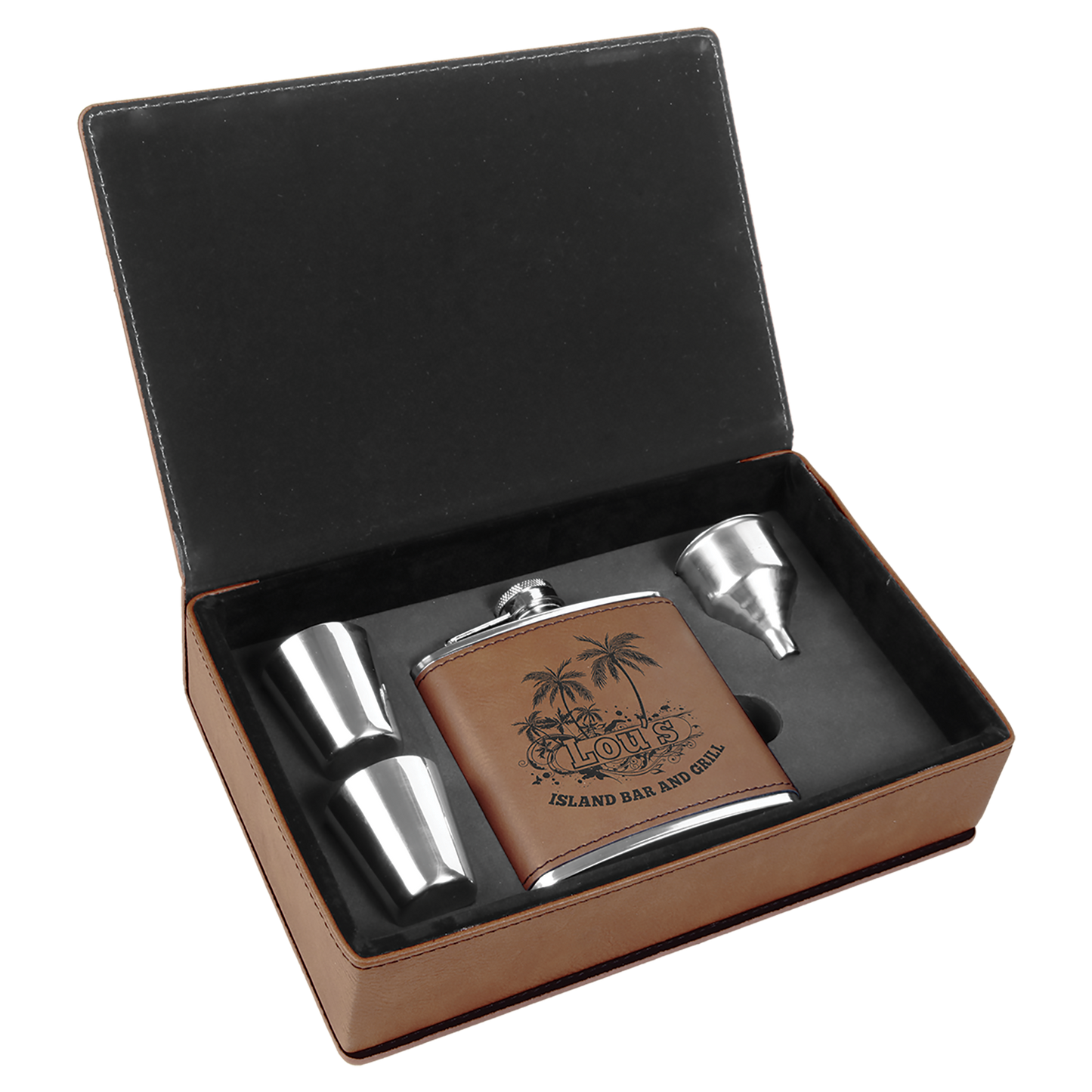 Custom Leatherette Flask Gift Box Set