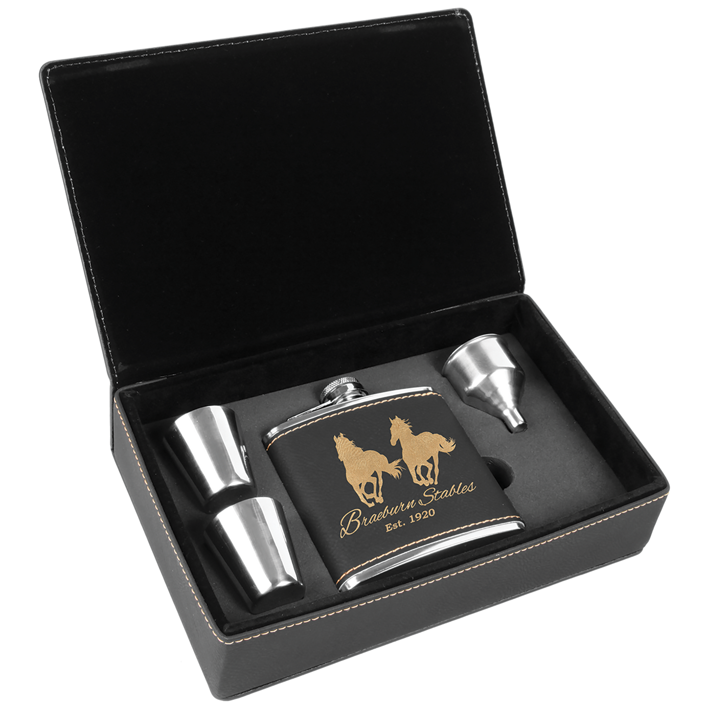 Custom Leatherette Flask Gift Box Set
