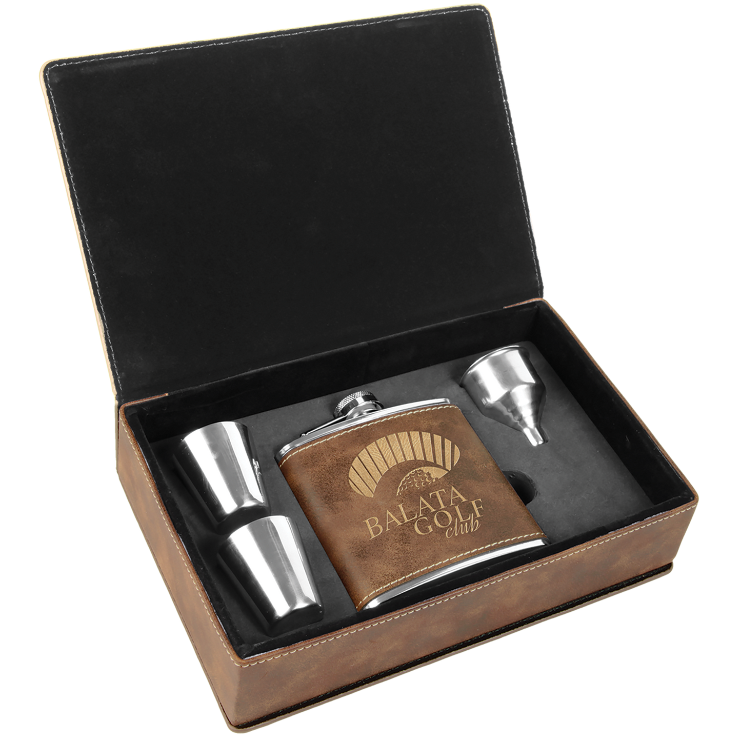Custom Leatherette Flask Gift Box Set