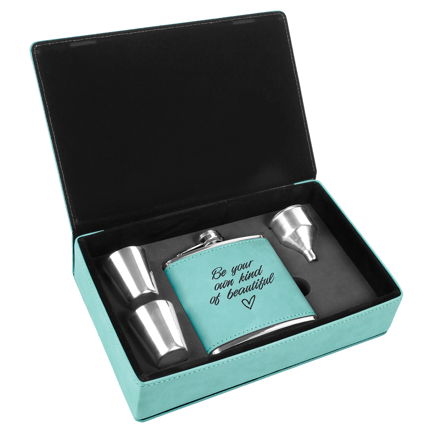 Custom Leatherette Flask Gift Box Set