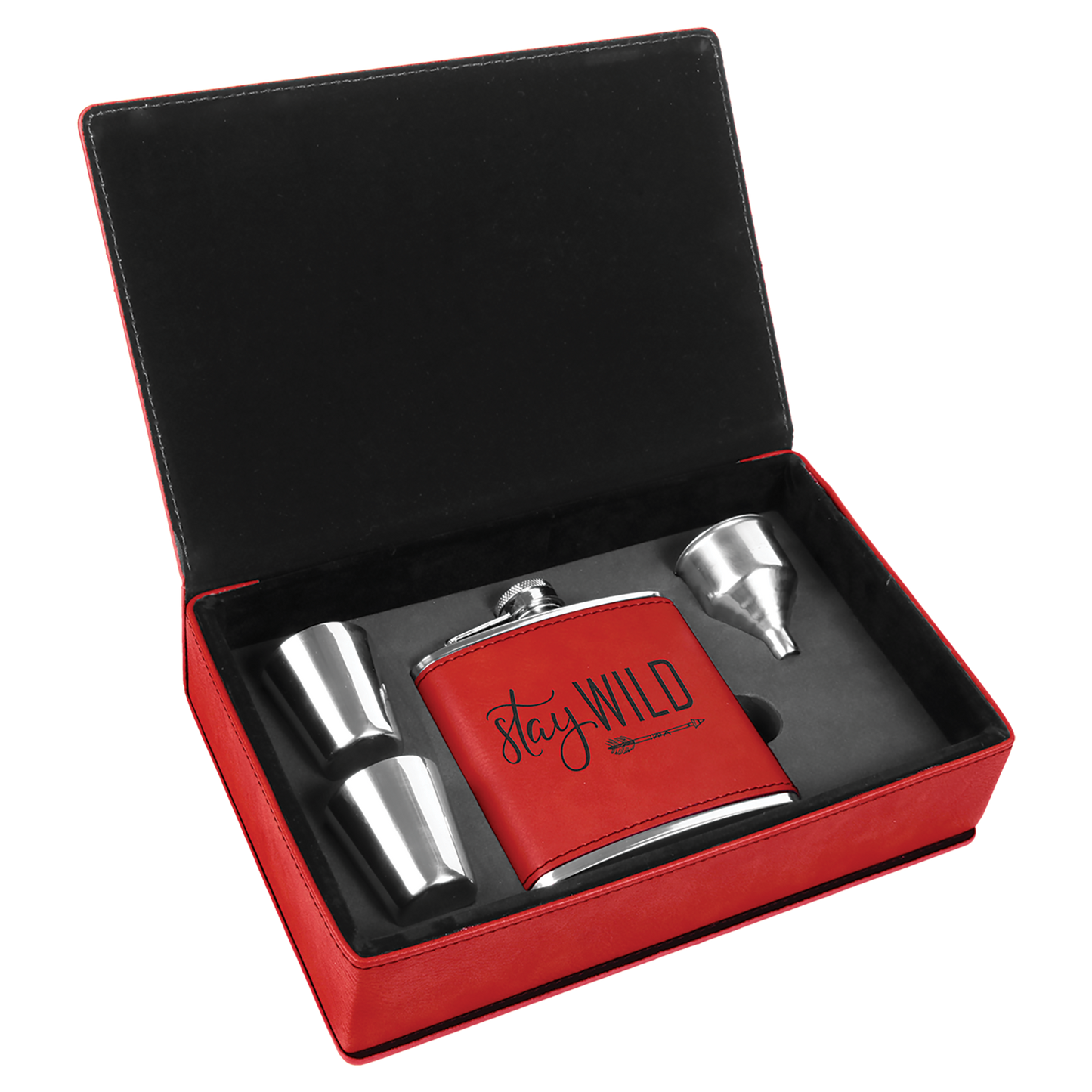 Custom Leatherette Flask Gift Box Set