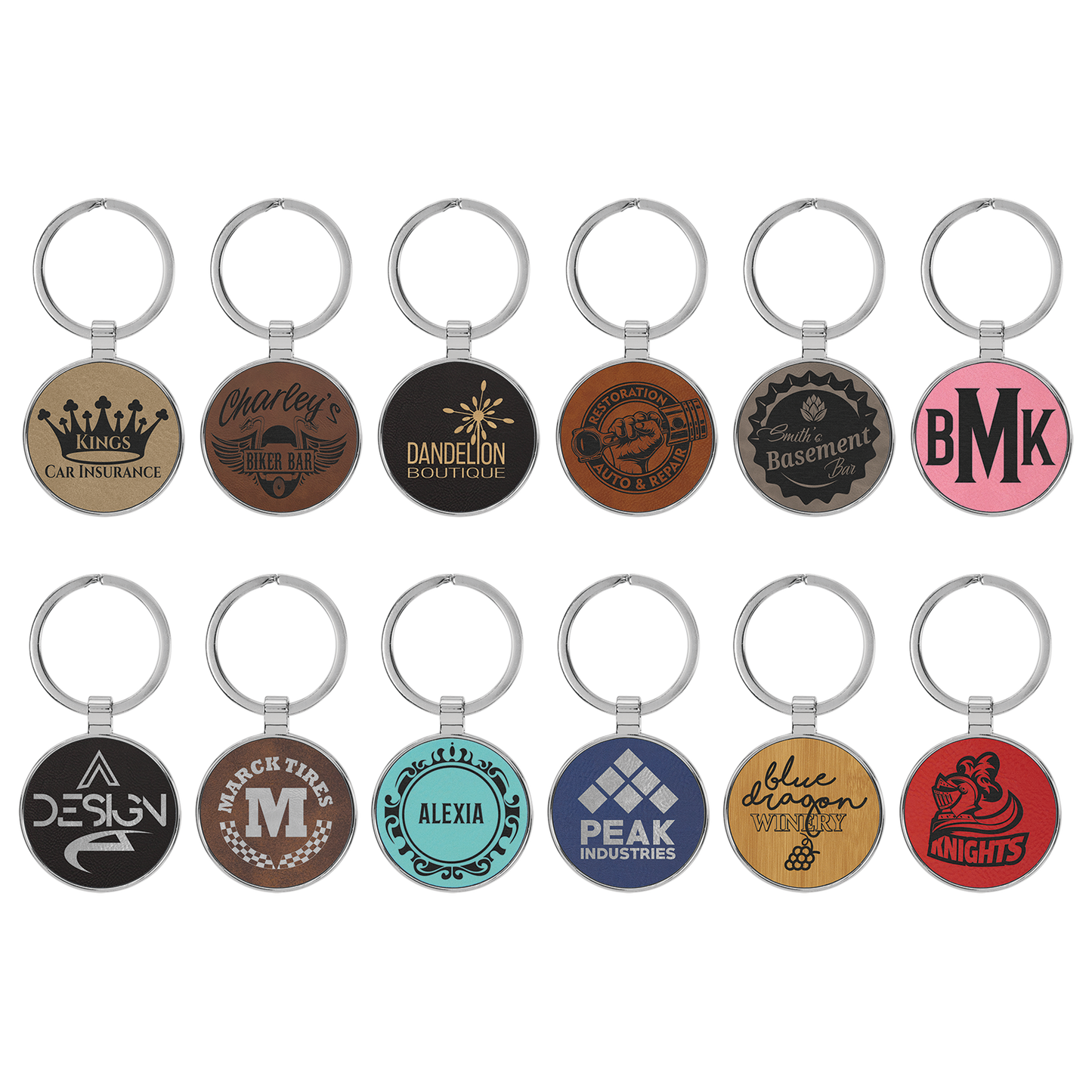 Metal Frame Leatherette Keychains