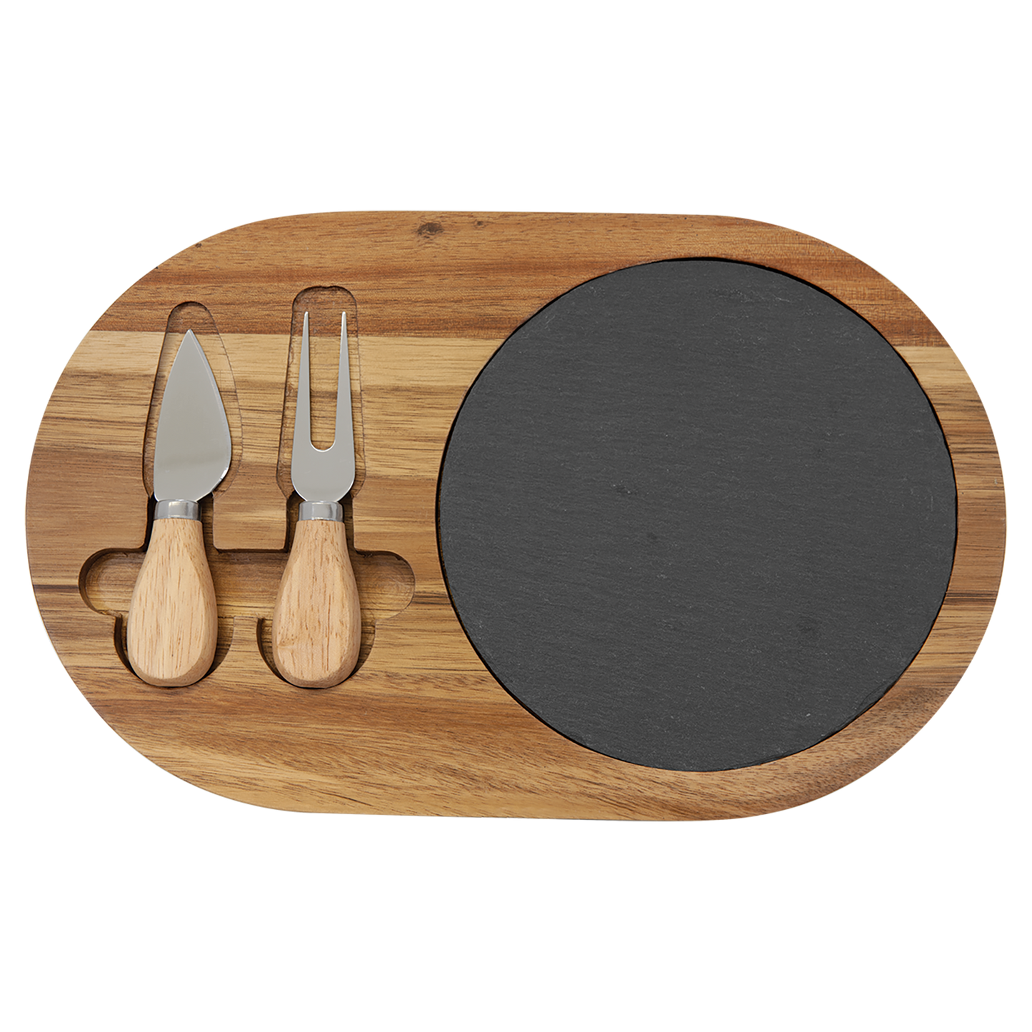Acacia Wood & Slate Oval Cheese Board With Tools