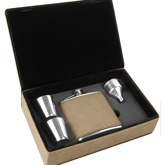 Custom Leatherette Flask Gift Box Set