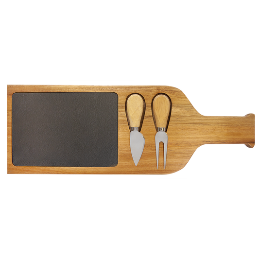 Acacia Wood & Slate Cheese Paddle Board With Tools